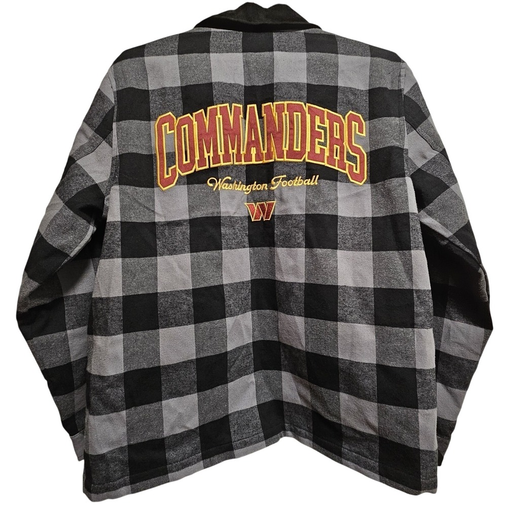 Washington Commanders NFL Jacket Unisex Sz Med Grey Plaid Full Zip Embroidered
